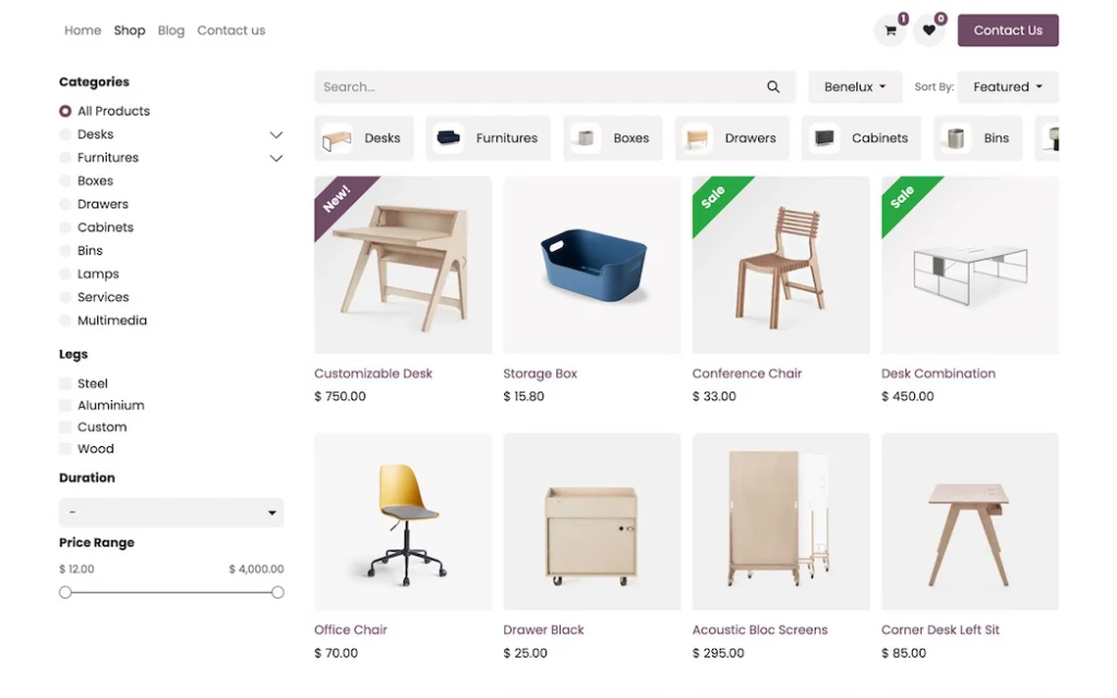 Screenshot der Odoo-App E-Commerce