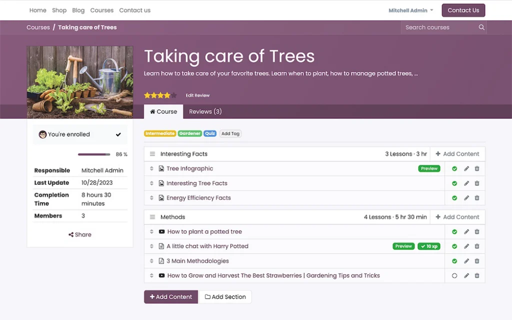 Screenshot der Odoo-App E-Learning