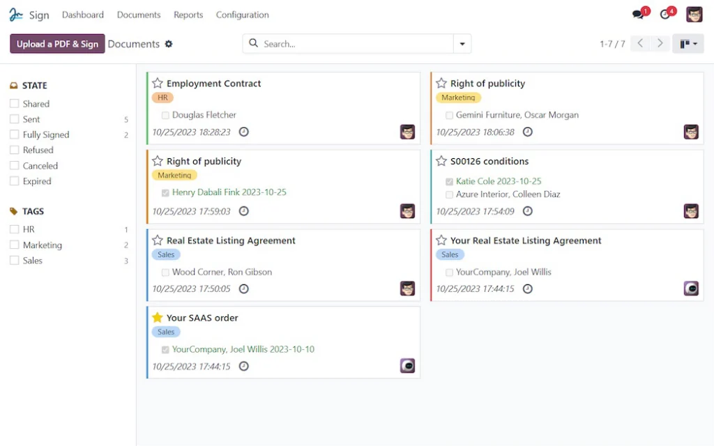 Screenshot der Odoo-App E-Signatur