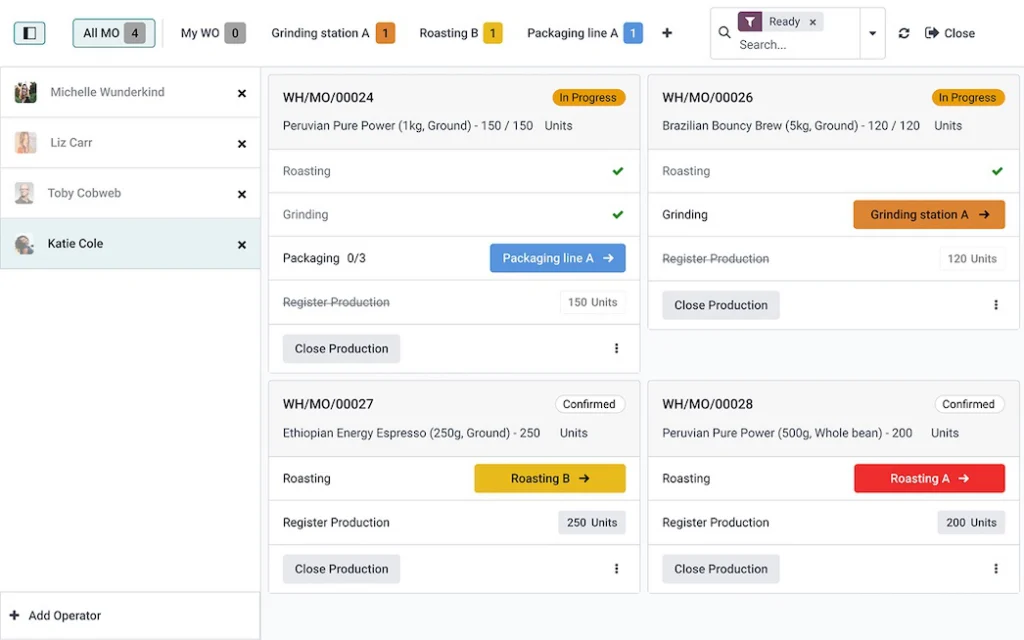 Screenshot der Odoo-App Fertigung