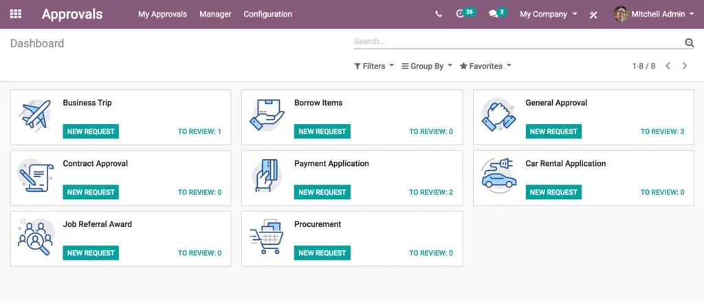 Screenshot der Odoo-App Genehmigungen