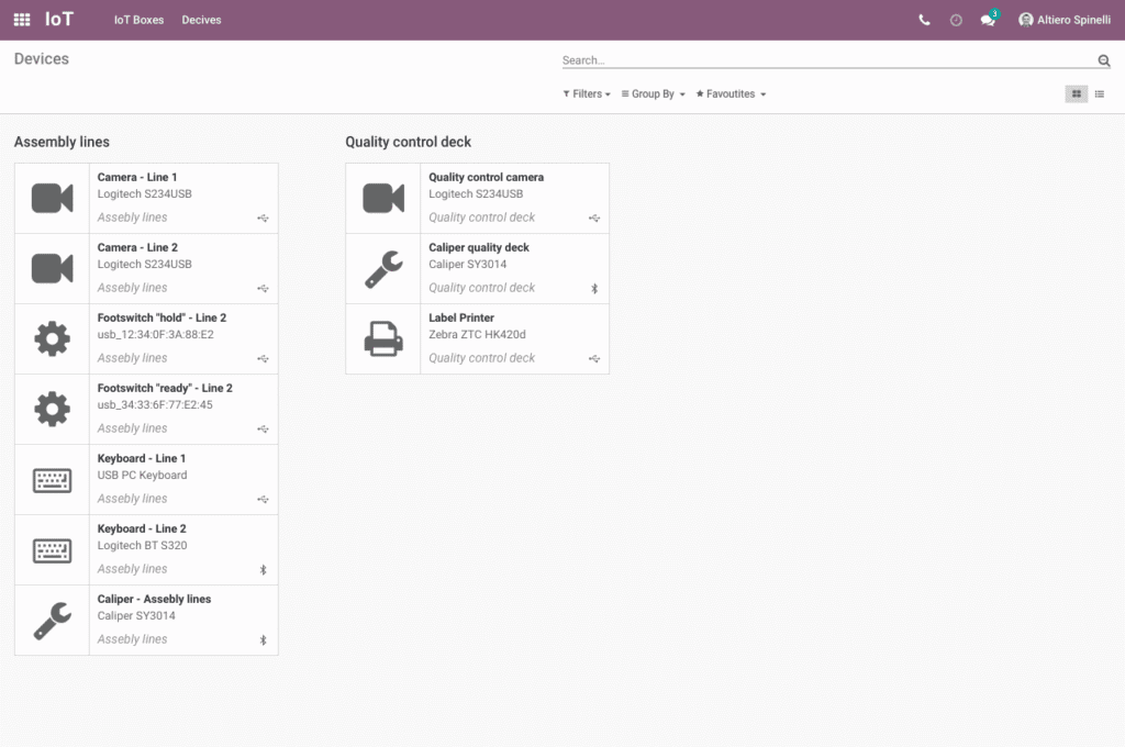 Screenshot der Odoo-App IoT