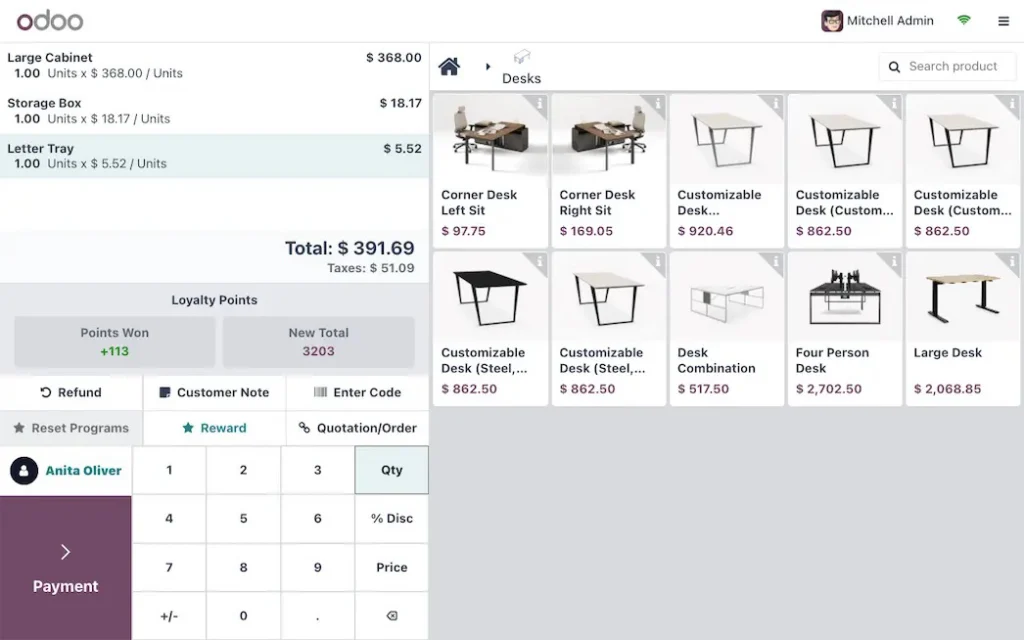 Screenshot der Odoo-App Kassensystem