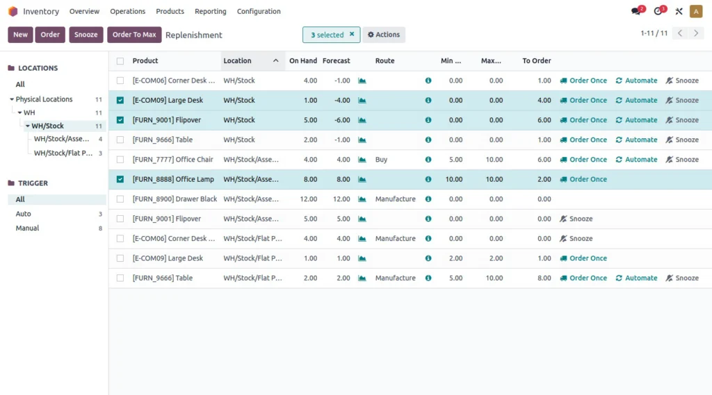 Screenshot der Odoo-App Lager