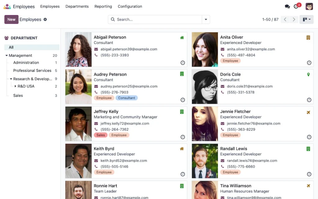 Screenshot der Odoo-App Mitarbeiter