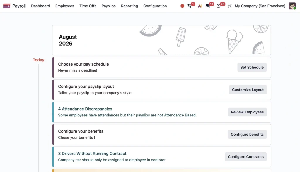 Screenshot der Odoo-App Personalabrechnung