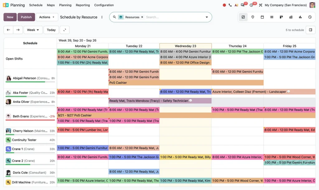 Screenshot der Odoo-App Planung