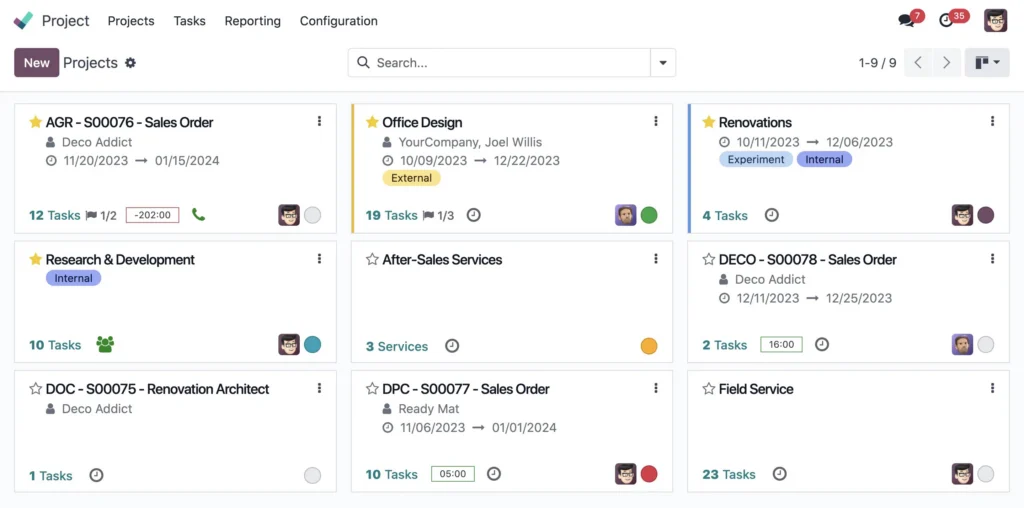 Screenshot der Odoo-App Projekte