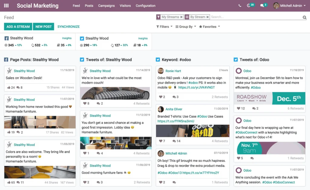 Screenshot der Odoo-App Social Marketing