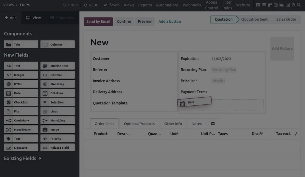 Screenshot der Odoo-App Studio
