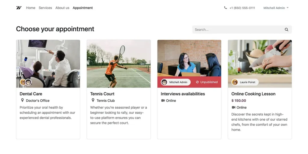 Screenshot der Odoo-App Termine