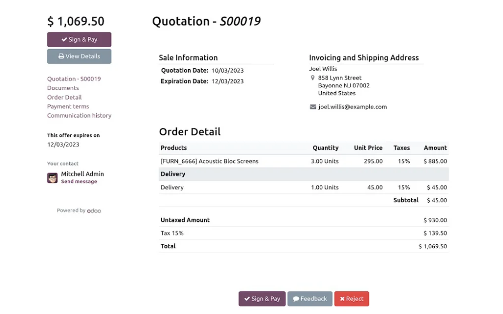 Screenshot der Odoo-App Verkauf