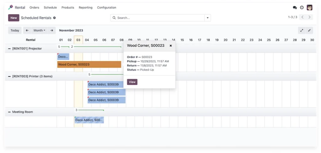 Screenshot der Odoo-App Vermietung